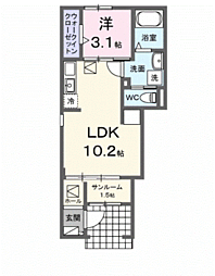 ラ　フェリーチェ　篠ノ井 1階1LDKの間取り