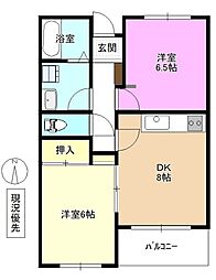 KJ・犀南 2DKの間取図画像