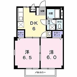 メルベーユ宮A 2DKの間取図画像