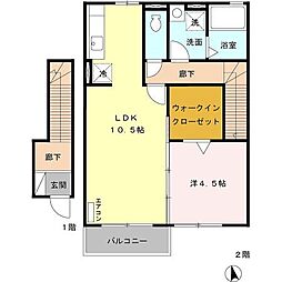 ローズコートカノン2A 1LDKの間取図画像