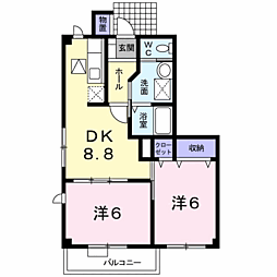 エディビレッヂB 2DKの間取図画像