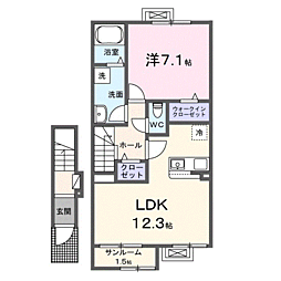 アムール・Ｋ 2階1LDKの間取り
