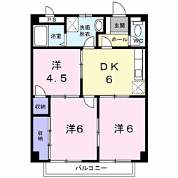 シンシア 2階3DKの間取り
