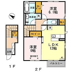 セジュール八幡イースト 2階2LDKの間取り