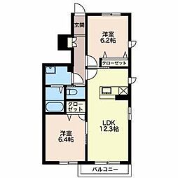 Ｋ’ｓガーデン 1階2LDKの間取り