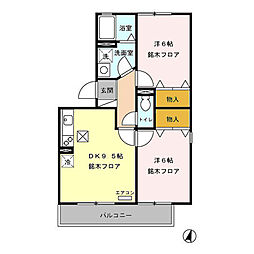 ウィンドコートA 2DKの間取図画像