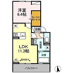 ラシュレ 1LDKの間取図画像