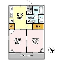 セジュール東和田B棟 2DKの間取図画像