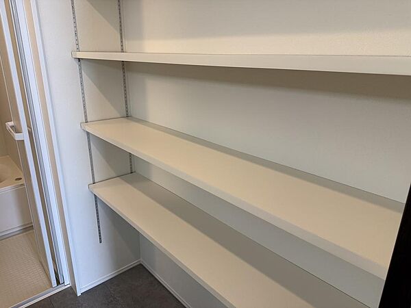 洗面室の可動式収納棚です