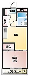 パークハイツビルカバンバ 1DKの間取図画像