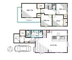 西武新宿線 下井草駅 徒歩6分の賃貸一戸建て 4LDKの間取り