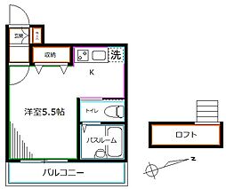 東京メトロ丸ノ内線 新高円寺駅 徒歩8分の賃貸アパート 2階ワンルームの間取り