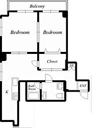 東京メトロ丸ノ内線 方南町駅 徒歩10分の賃貸マンション 6階2DKの間取り