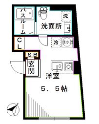西武新宿線 沼袋駅 徒歩9分の賃貸マンション 2階ワンルームの間取り