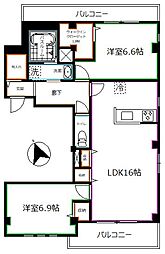西武新宿線 都立家政駅 徒歩6分の賃貸マンション 2階2LDKの間取り