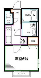 西武新宿線 都立家政駅 徒歩10分の賃貸アパート 2階1Kの間取り