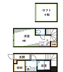 西武新宿線 都立家政駅 徒歩10分の賃貸アパート 2階ワンルームの間取り
