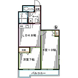 パークサイドマンション松が丘 2LDKの間取図画像
