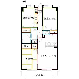 ライフステージ武蔵野 1階3LDKの間取り
