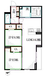 D-PRECIOUS武蔵野 1階2LDKの間取り