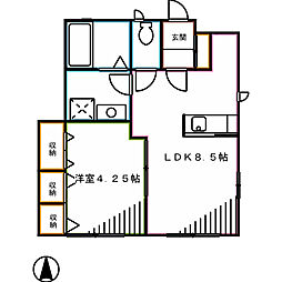 JR中央本線 三鷹駅 徒歩9分の賃貸アパート 1階1LDKの間取り