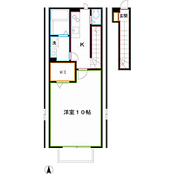 クレールC 2階1Kの間取り