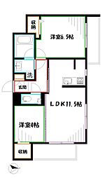 オーバスホームズ武蔵小金井 2階2LDKの間取り