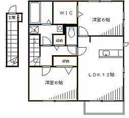 パルテール三鷹 2階2LDKの間取り