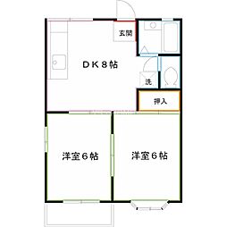 ハイツフェルテ 2階2DKの間取り