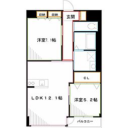 メゾン・クレール 3階2LDKの間取り