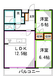 ディアコート国分寺 2階2LDKの間取り