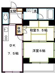 プラティーク三鷹 3階2DKの間取り