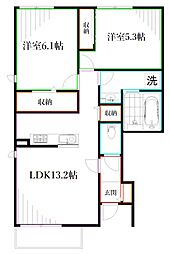 Bloom One 1階2LDKの間取り