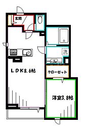 D-Style境 2階1LDKの間取り