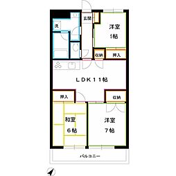 クレール武蔵野 4階3LDKの間取り