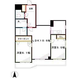フェリス三鷹 4階2LDKの間取り