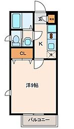 ステルラII 2階1Kの間取り