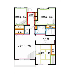 武蔵野パークヒルズ 3LDKの間取図画像