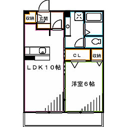 サン・ヴェールA 1LDKの間取図画像