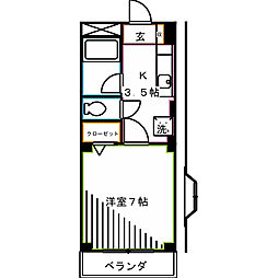 コーポグロリア 1Kの間取図画像