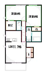グリシーヌA 2LDKの間取図画像