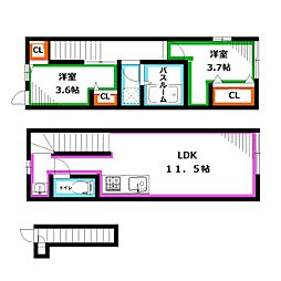 ソルナクレイシア三鷹II 3階2LDKの間取り