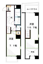 ラ・トルチュ武蔵野 6階2Kの間取り