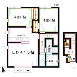 ディアコート 2階2LDKの間取り