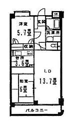 JR中央本線 東小金井駅 徒歩6分の賃貸マンション 3階2LDKの間取り