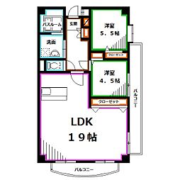 ネオアージュ三鷹 6階2LDKの間取り