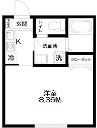 ブルーシエル 1Kの間取図画像