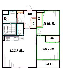 PapillonSekimae 2LDKの間取図画像