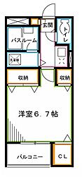 セブンスプリングス 2階1Kの間取り