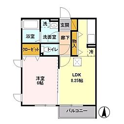 フラッツ中野 2階1LDKの間取り